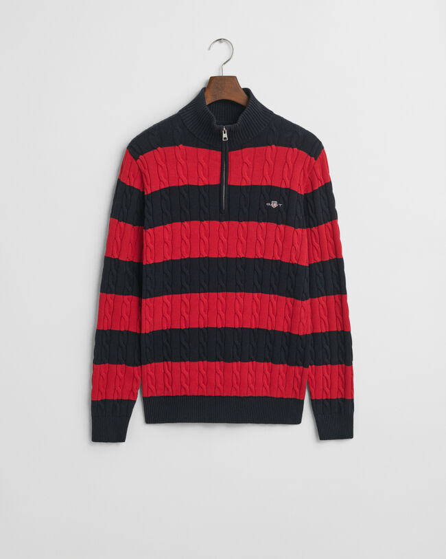 Gestreifter Zopfstrick-Troyer aus Baumwolle