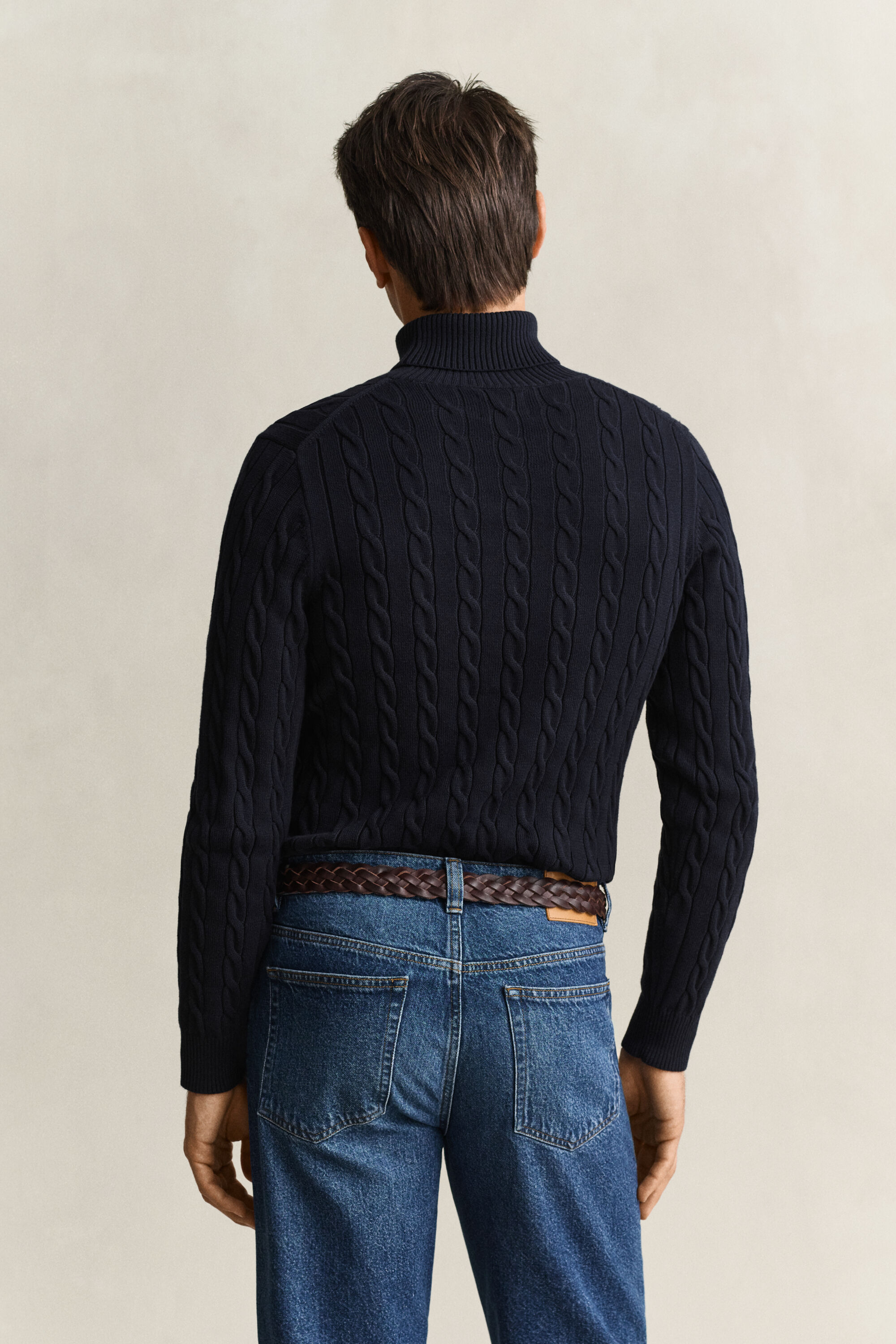 Zopfstrick Rollkragenpullover aus Baumwolle