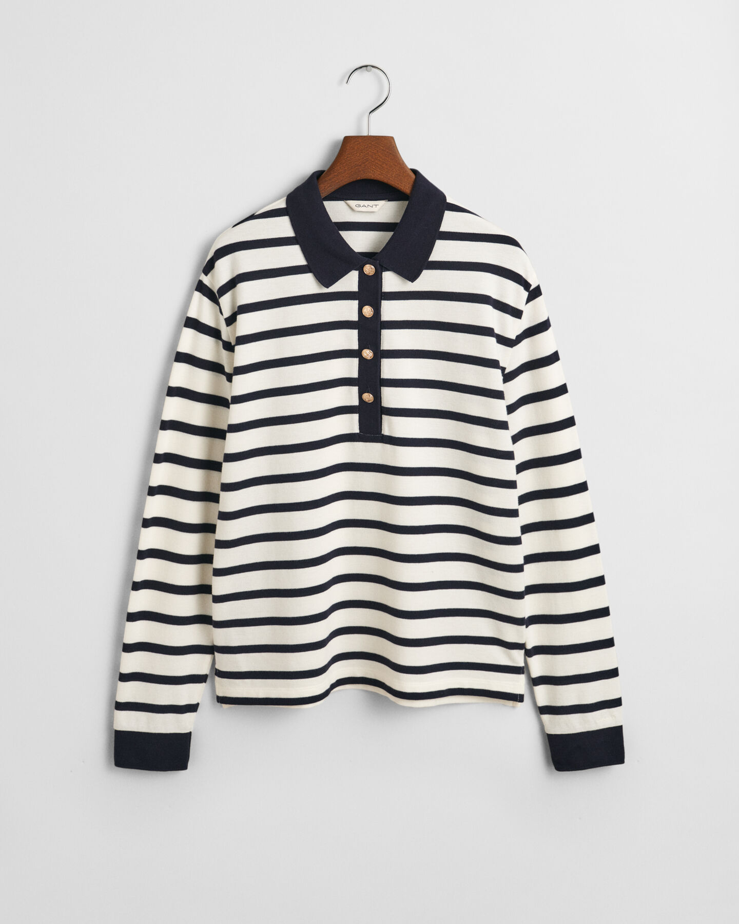 Breton Striped Piqué Langarm-Poloshirt
