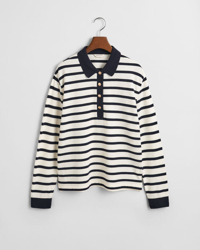 Breton Striped Piqué Langarm-Poloshirt