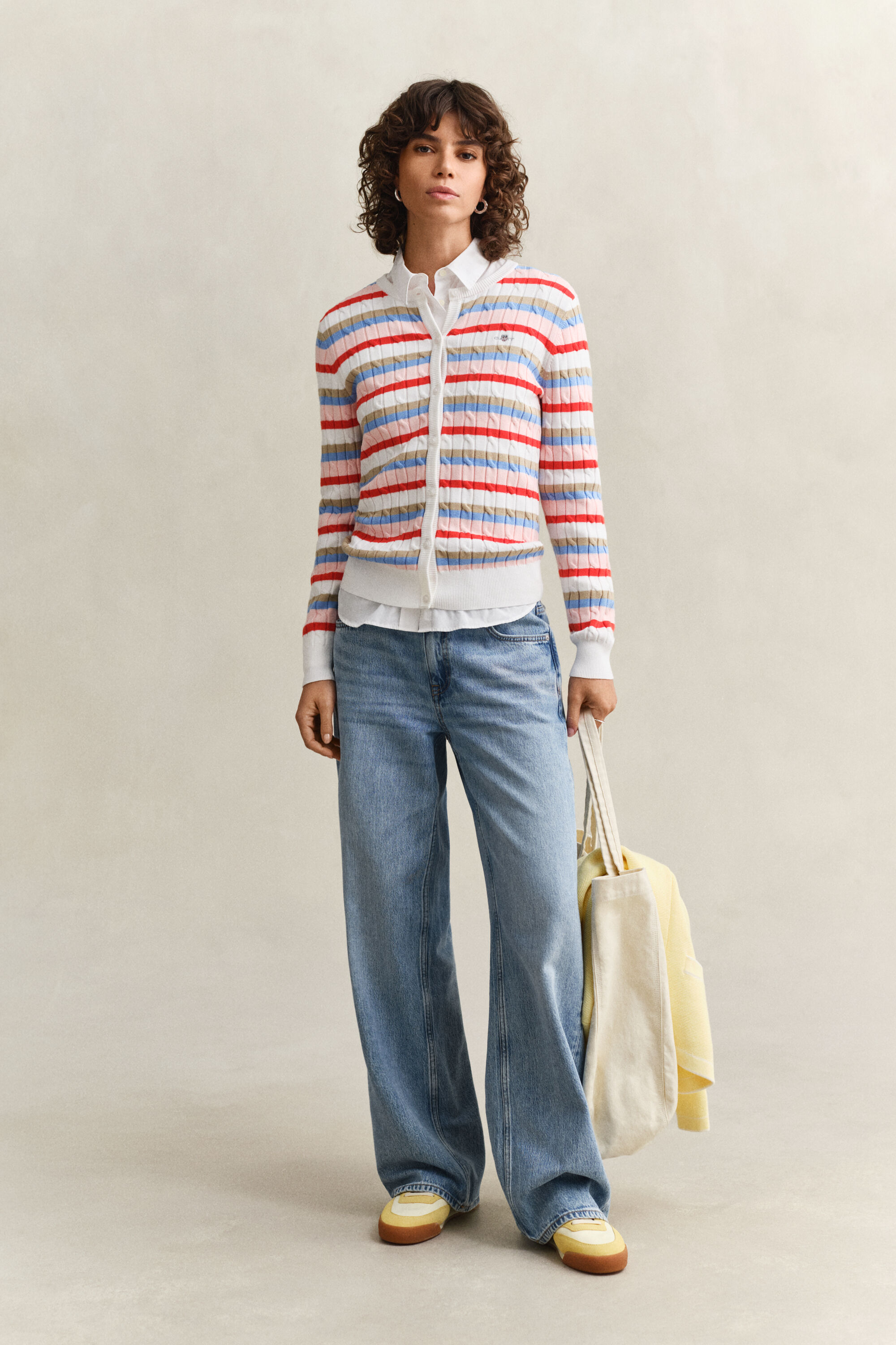 Striped Cable Knit Cardigan