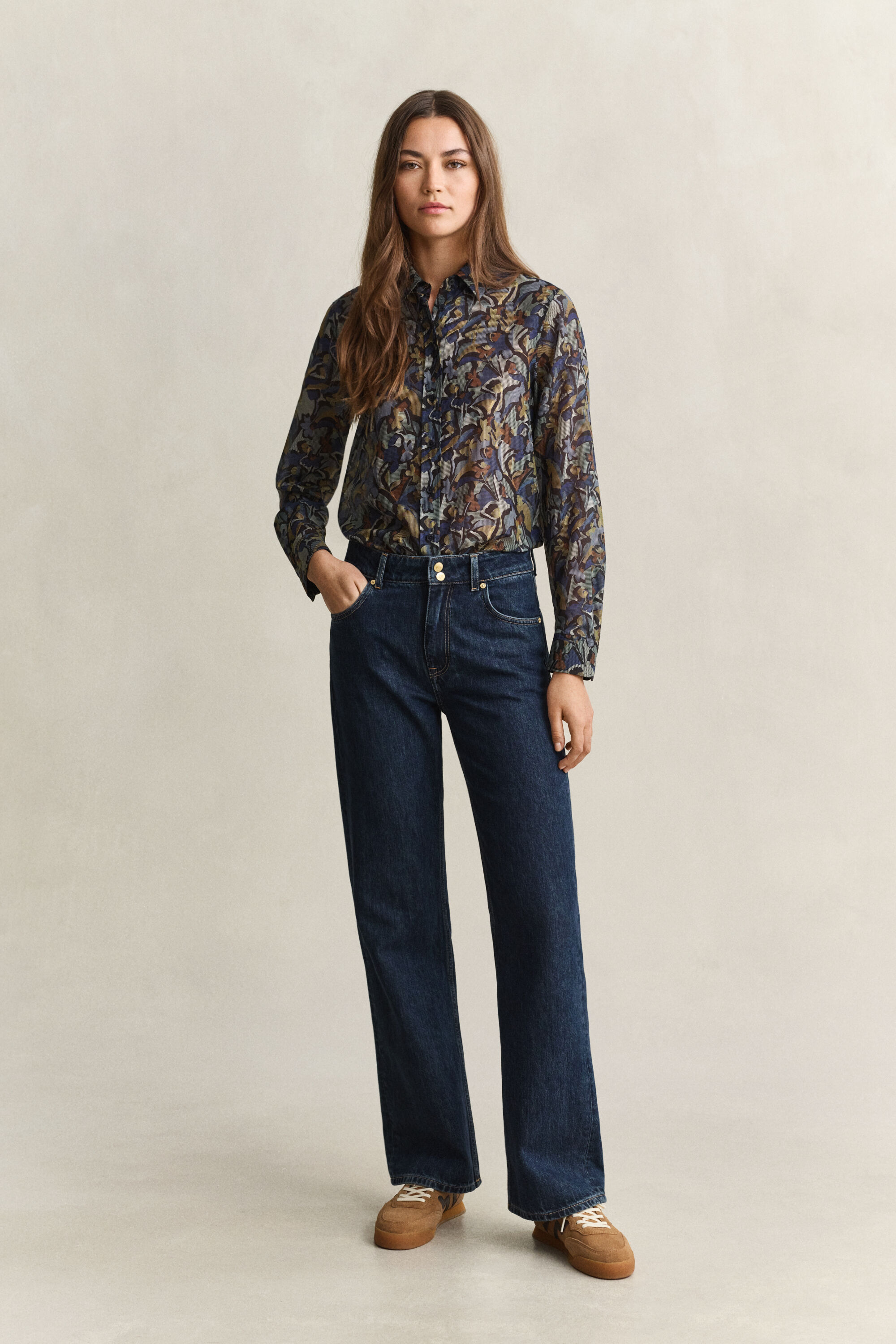 Camicia in misto seta e cotone con stampa