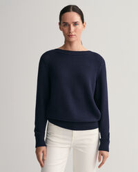 Textured Baumwoll Pullover mit U-Boot-Ausschnitt