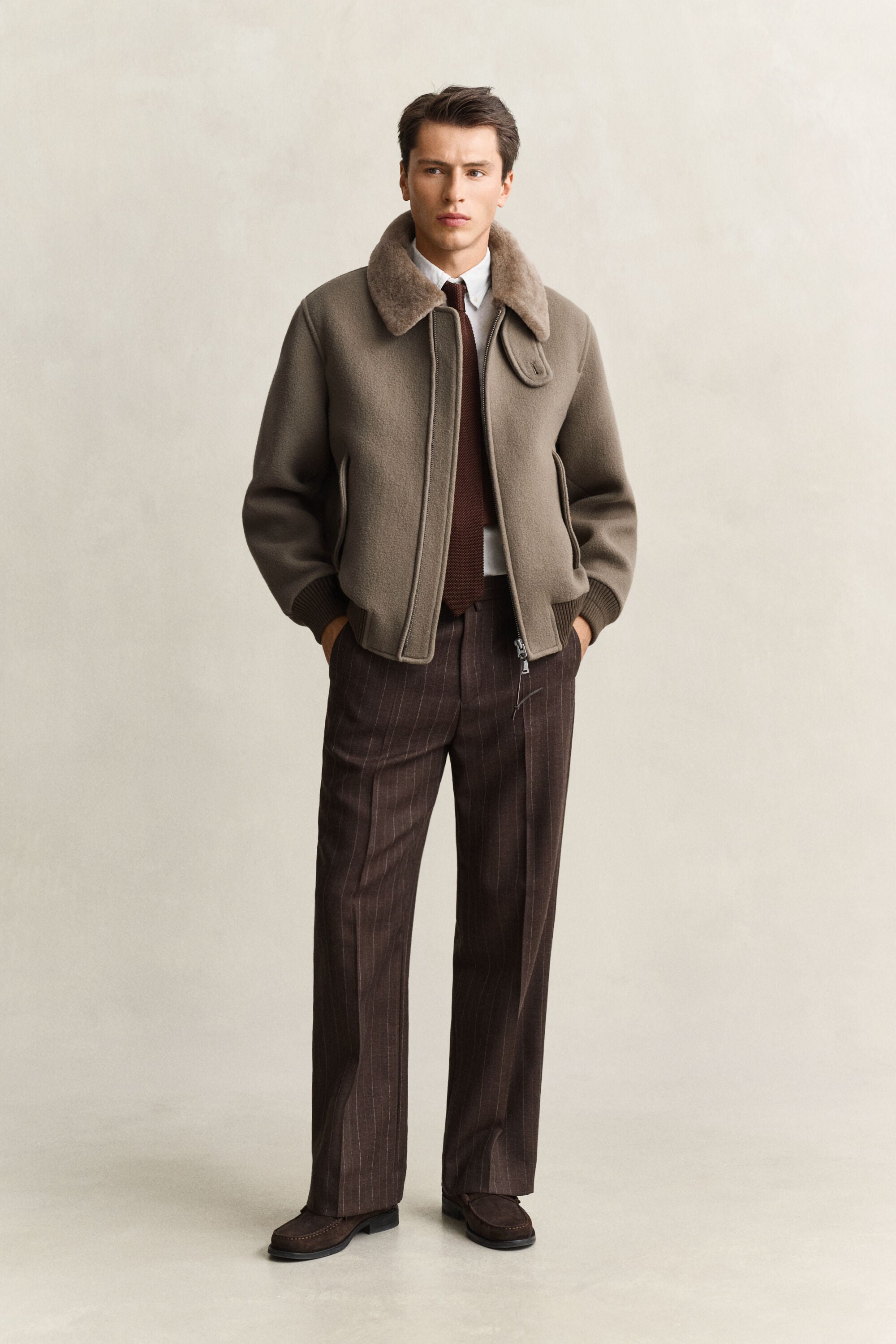 Giacca Aviator in lana e shearling