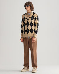 V-Neck Pullover mit Argyle-Muster