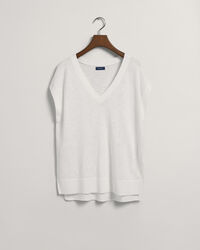 V-Neck Top aus Leinenmischgewebe