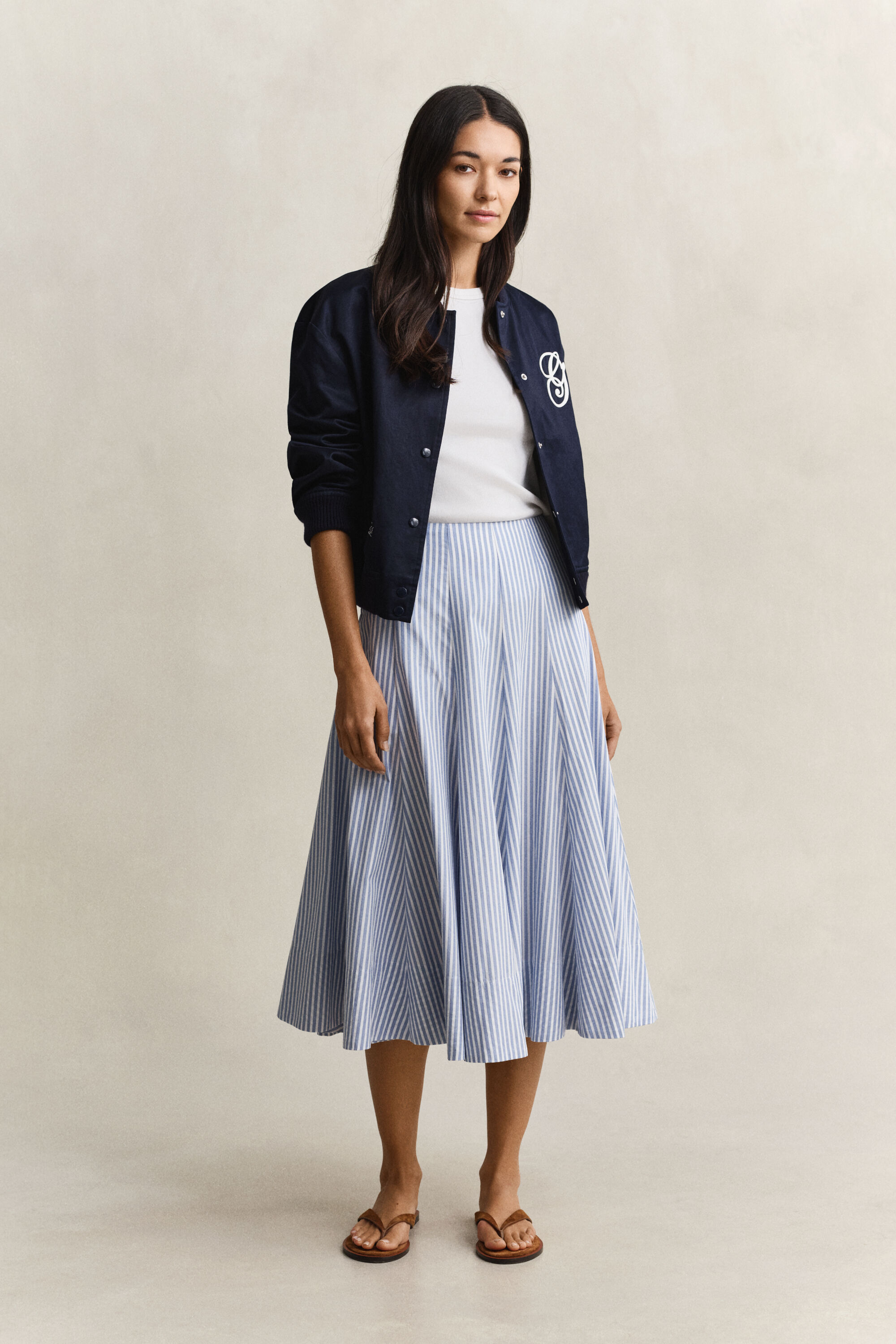 Gestreifter Midirock aus Baumwolle