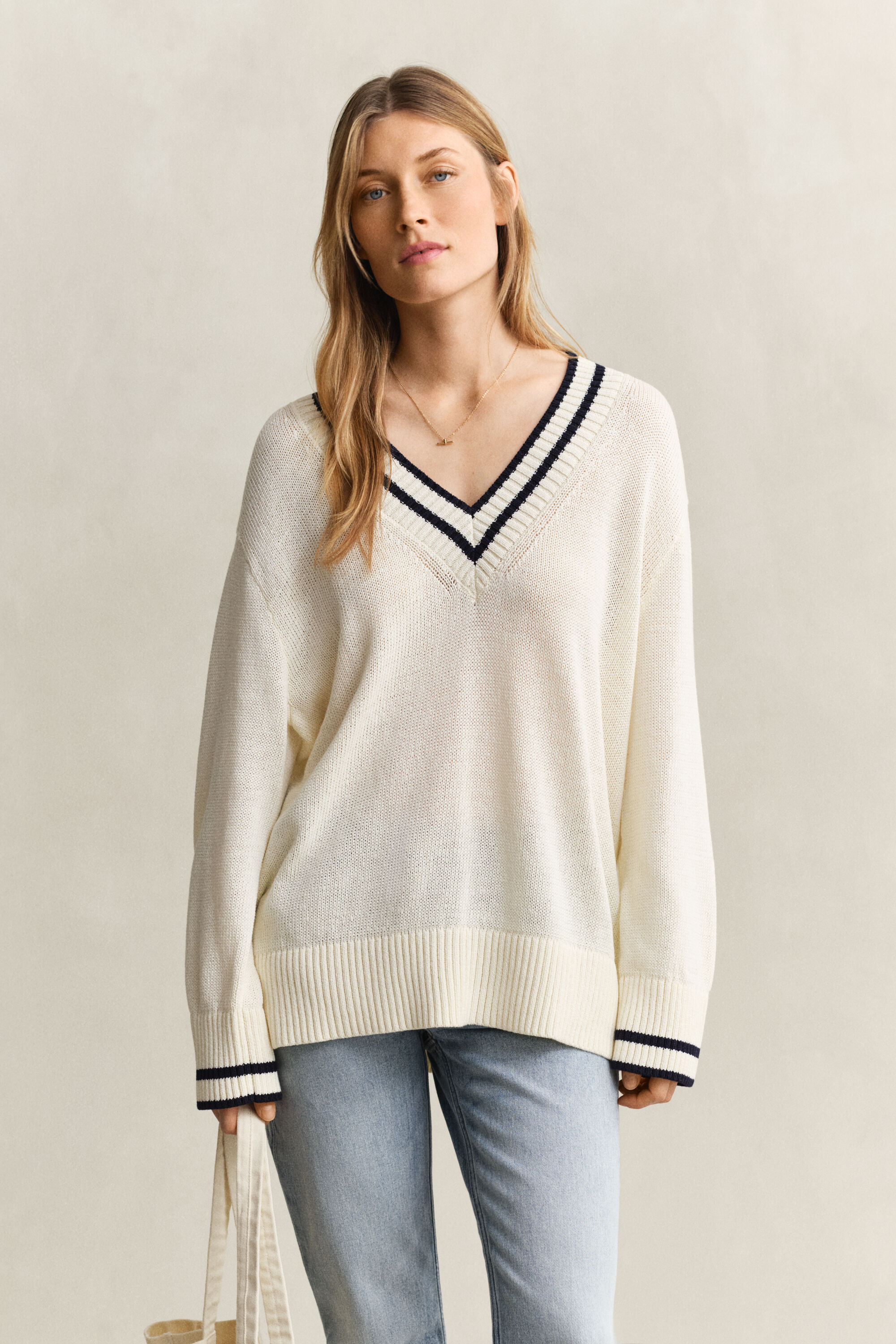 V-Neck Pullover aus Baumwolle