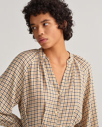 Kariertes Hemdblusenkleid mit Stehkragen