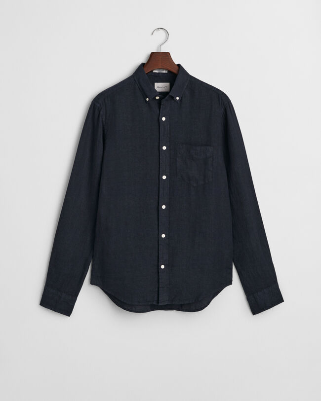 Stückgefärbtes Regular Fit Leinen Hemd