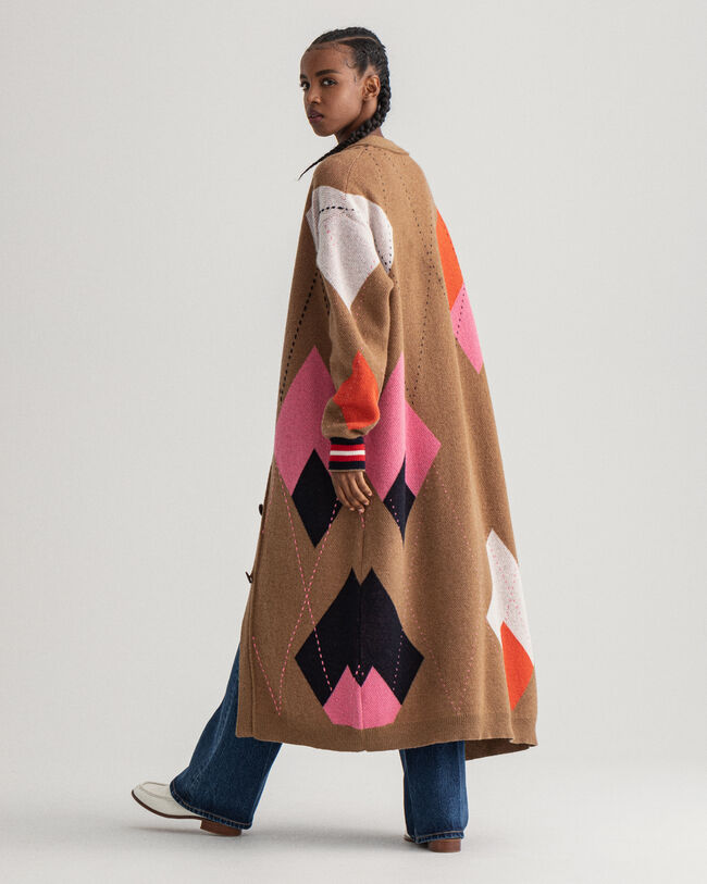 Longstrickjacke mit Argyle-Muster