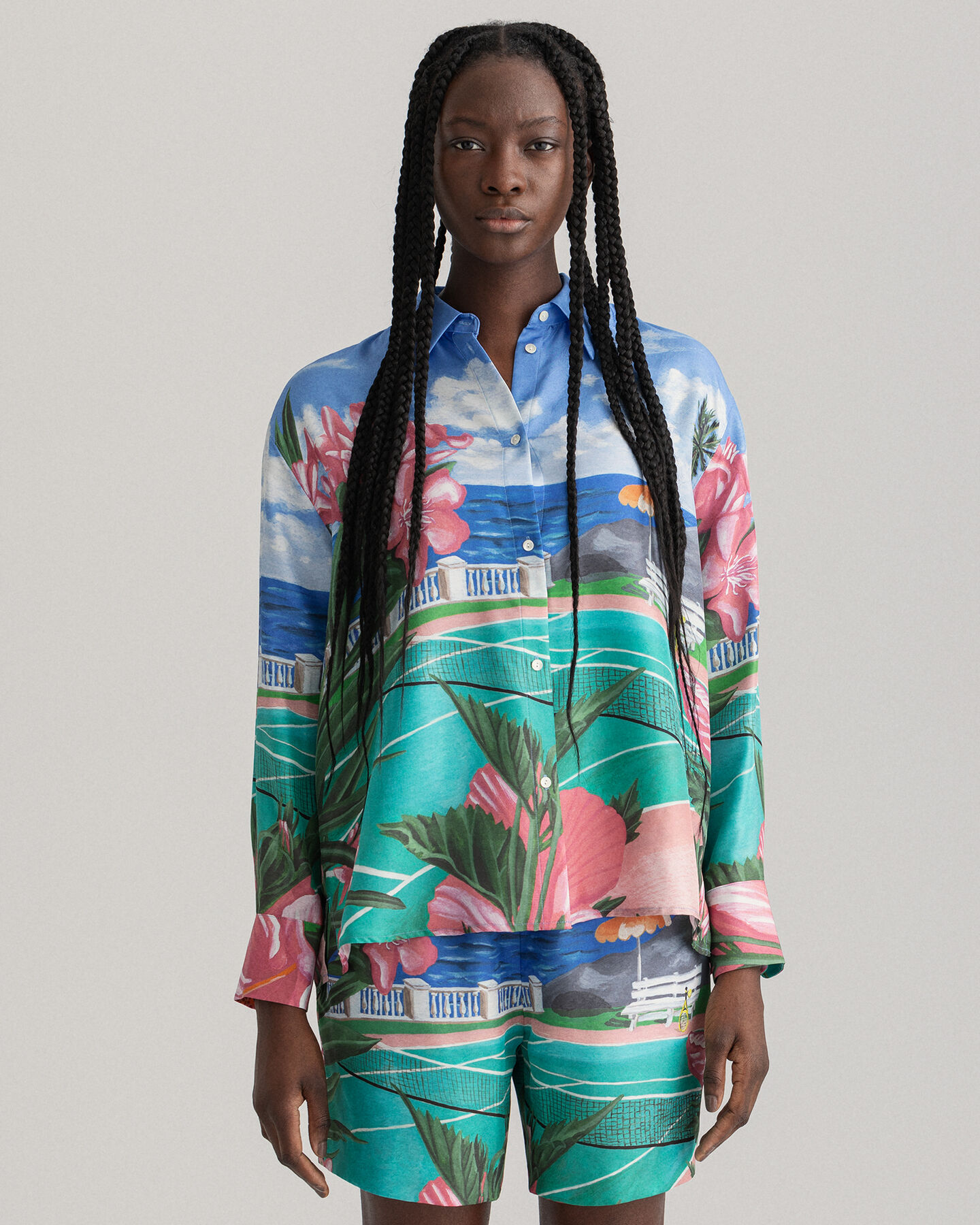 Scenery Print Seidenbluse