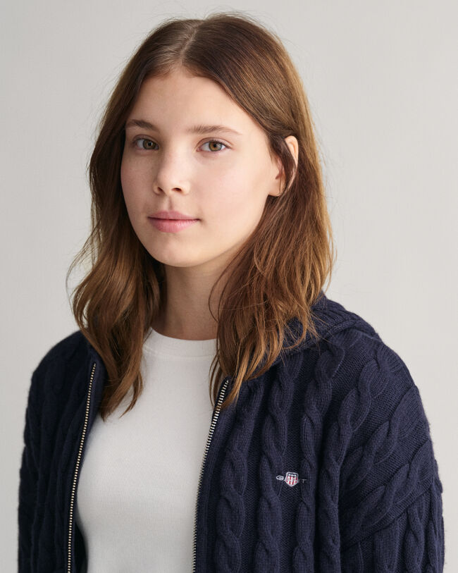 Teen Girls Verk&uuml;rzte Shield Sweatjacke mit Zopfstrickmuster