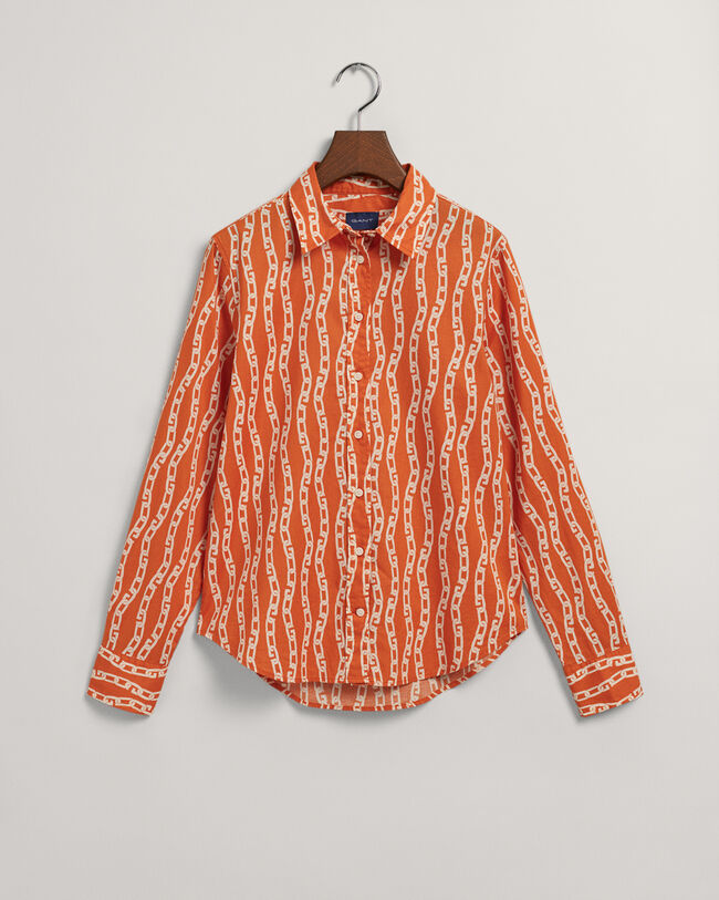 Regular Fit Chain Print Bluse aus Baumwoll-Voile
