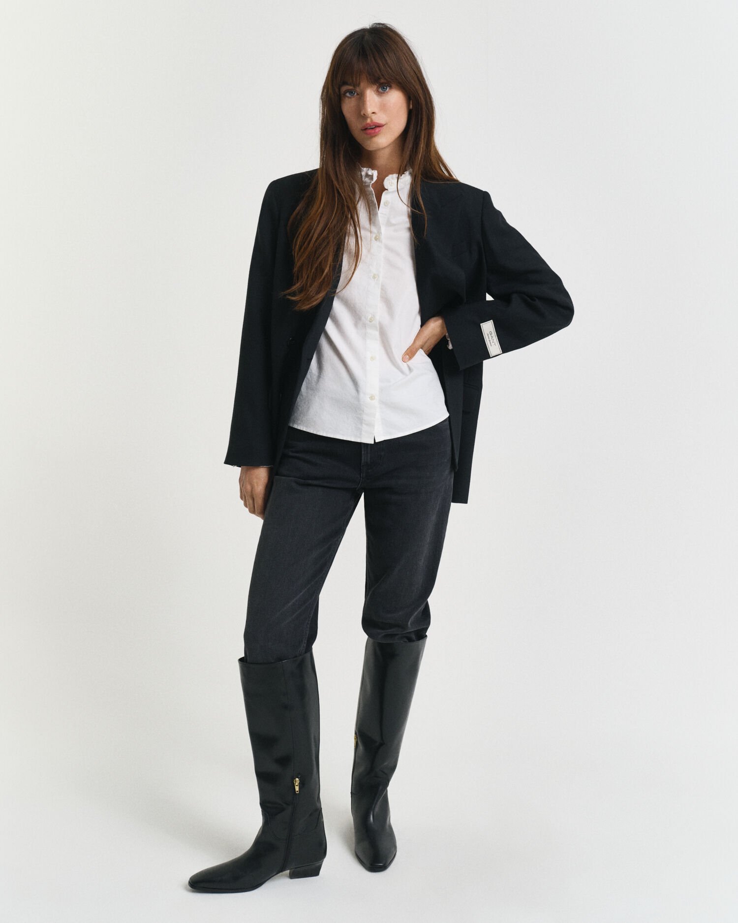 Klassische Oxford-Bluse mit Rüschen