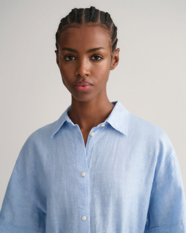 Kurzarm Hemdblusenkleid aus Leinen