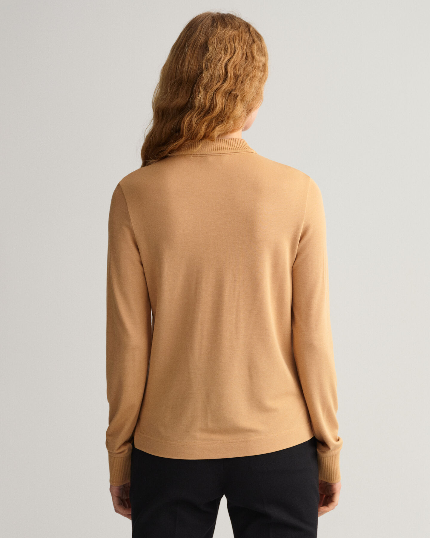 Detail Collar Piqu&eacute; Langarm-Poloshirt