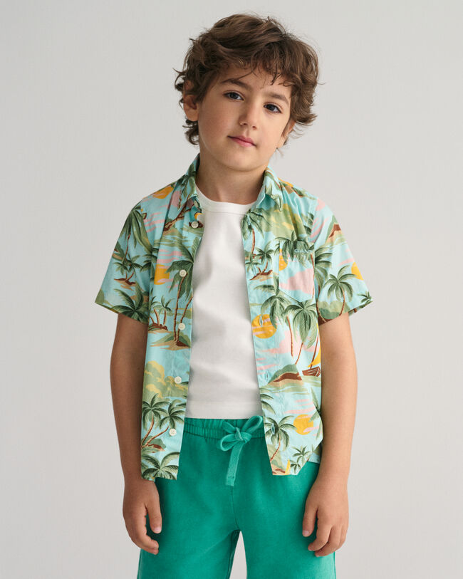 Kids Palm Print Kurzarmhemd aus Baumwolle