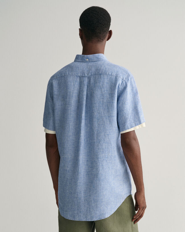 Regular Fit Leinen Kurzarmhemd im Hahnentrittmuster