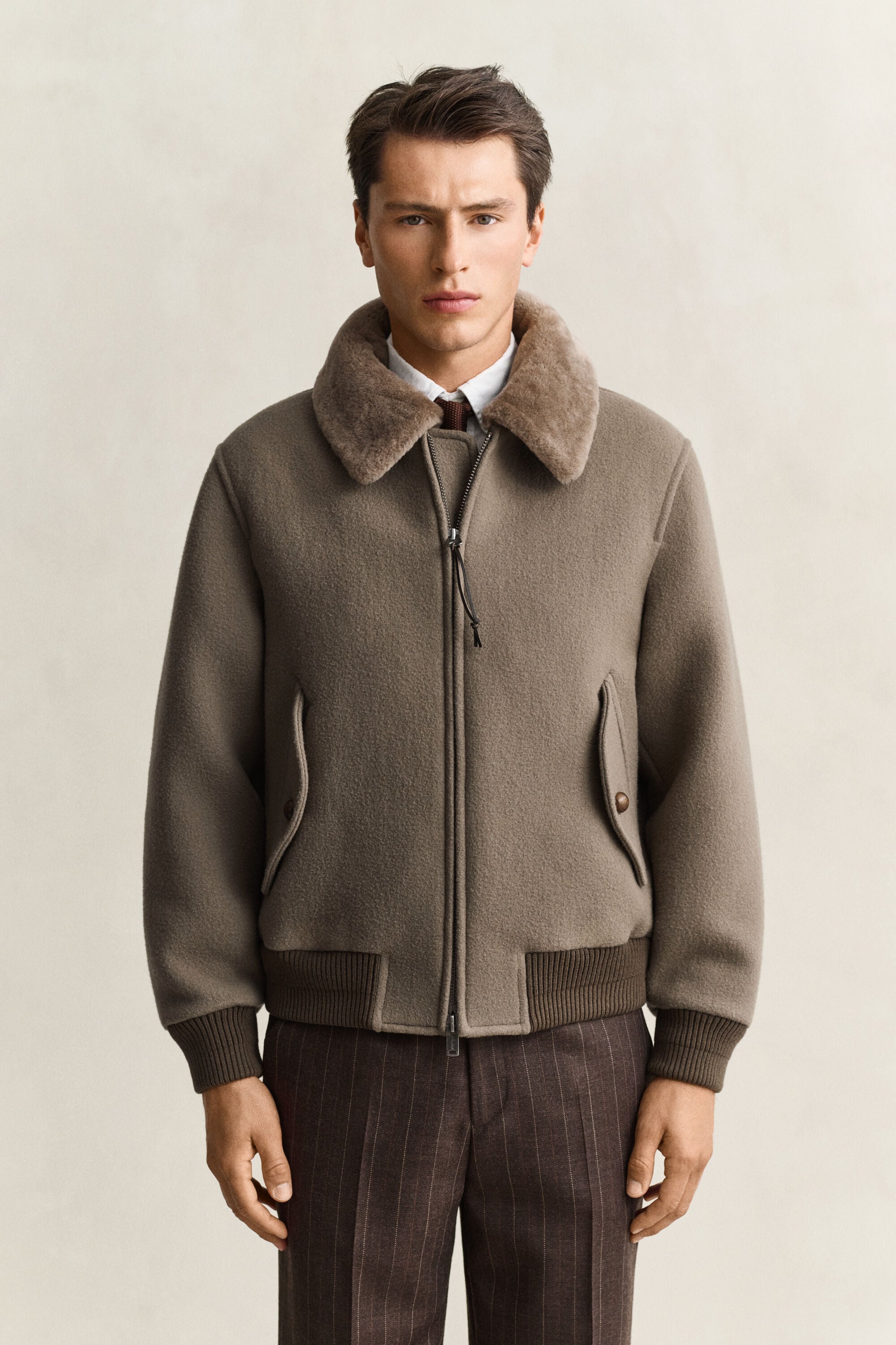 Giacca Aviator in lana e shearling