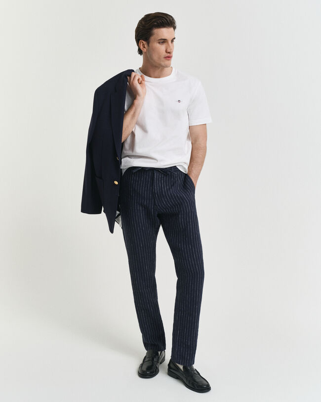 Relaxed Fit Pinstripe Leinen Hose