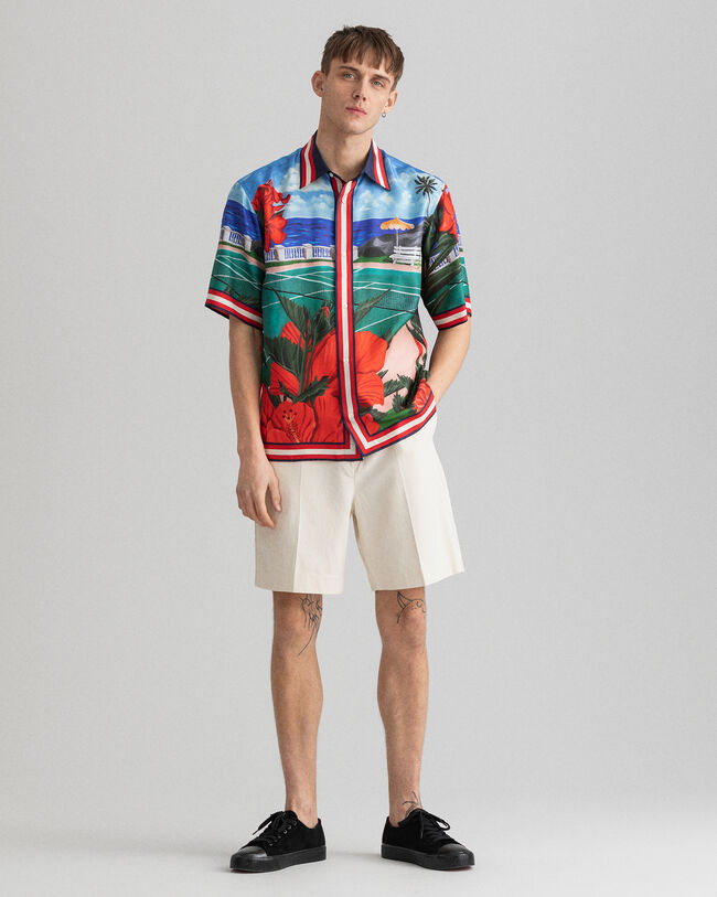 Relaxed Fit Scenery Kurzarmhemd aus Seide