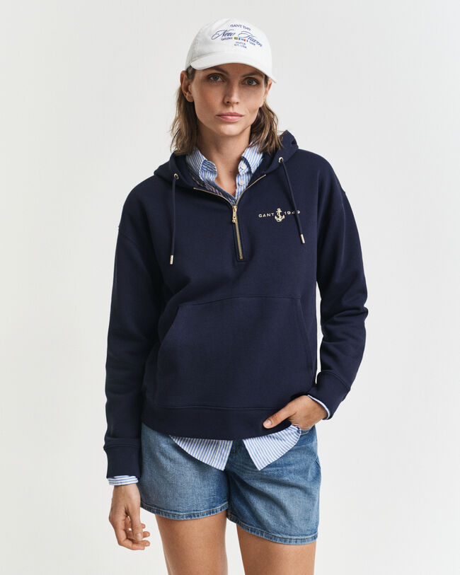 Anchor Hoodie mit Reißverschlusskragen und Stickerei