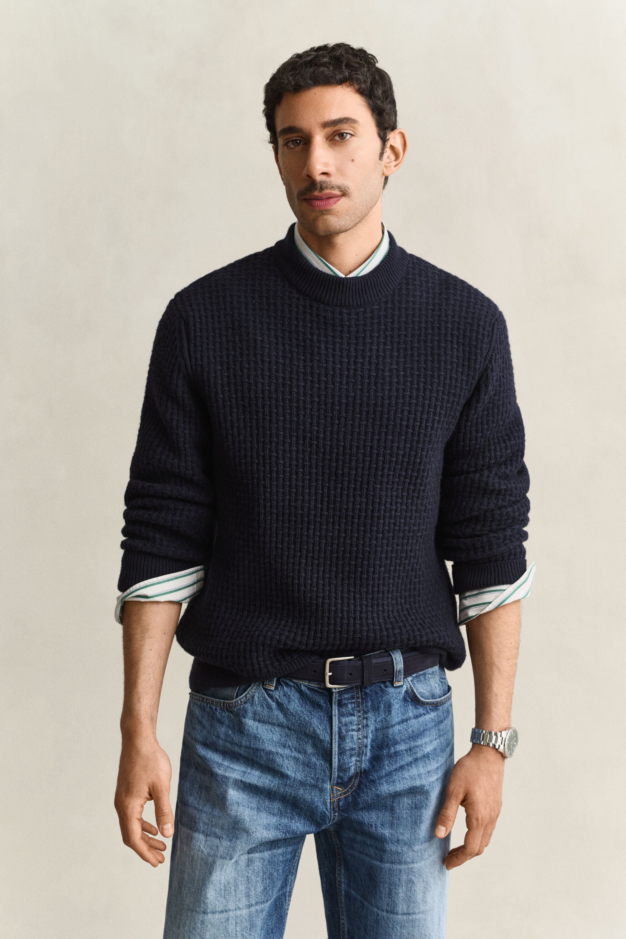 Stehkragenpullover aus griffigem Baumwoll-Woll-Mix