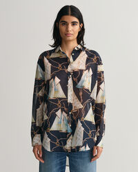 Relaxed Fit Sailing Print Baumwoll Seiden Bluse