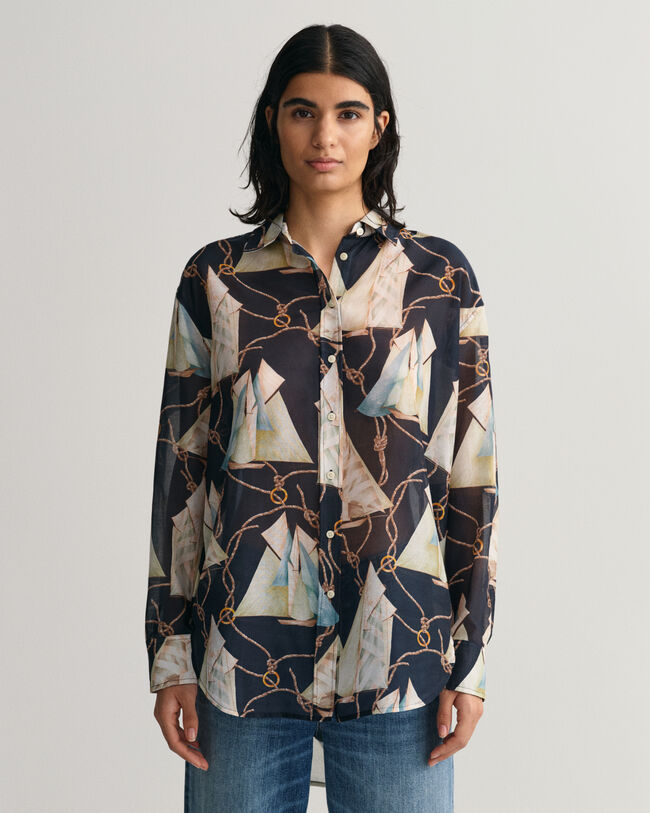 Relaxed Fit Sailing Print Baumwoll Seiden Bluse