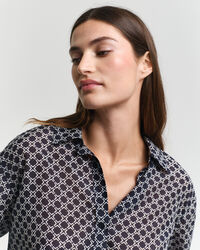 Relaxed Fit Geometric Baumwoll Seiden Bluse