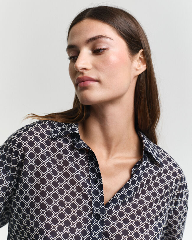 Relaxed Fit Geometric Baumwoll Seiden Bluse
