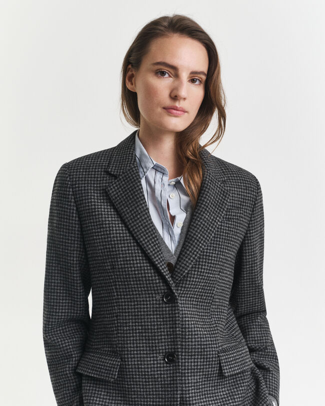 Regular Fit Houndstooth Blazer aus Wolle