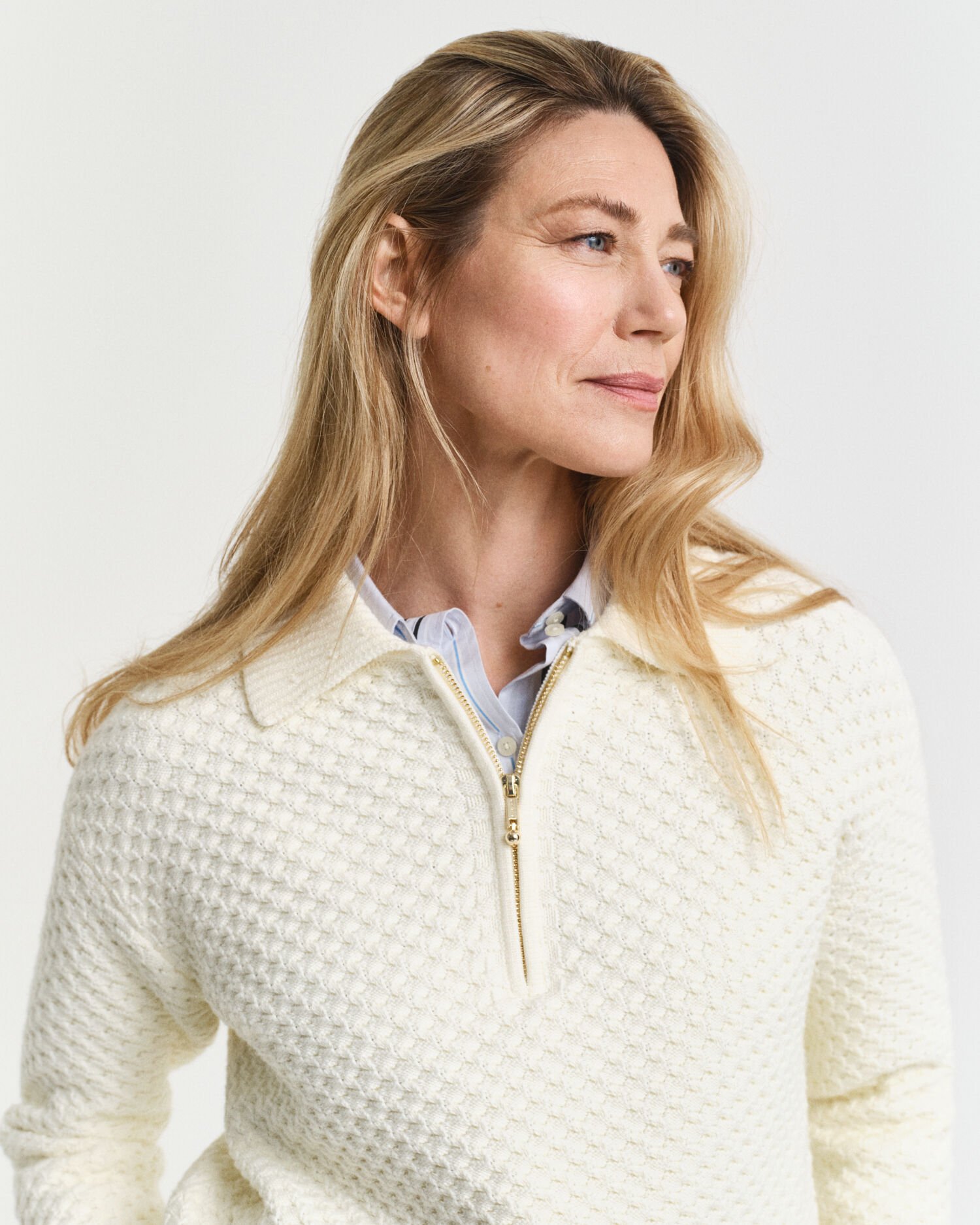 Pull à demi-zip en coton texturé