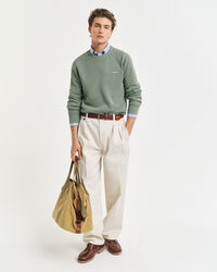 Rundhalspullover aus Baumwoll-Piqu&eacute;