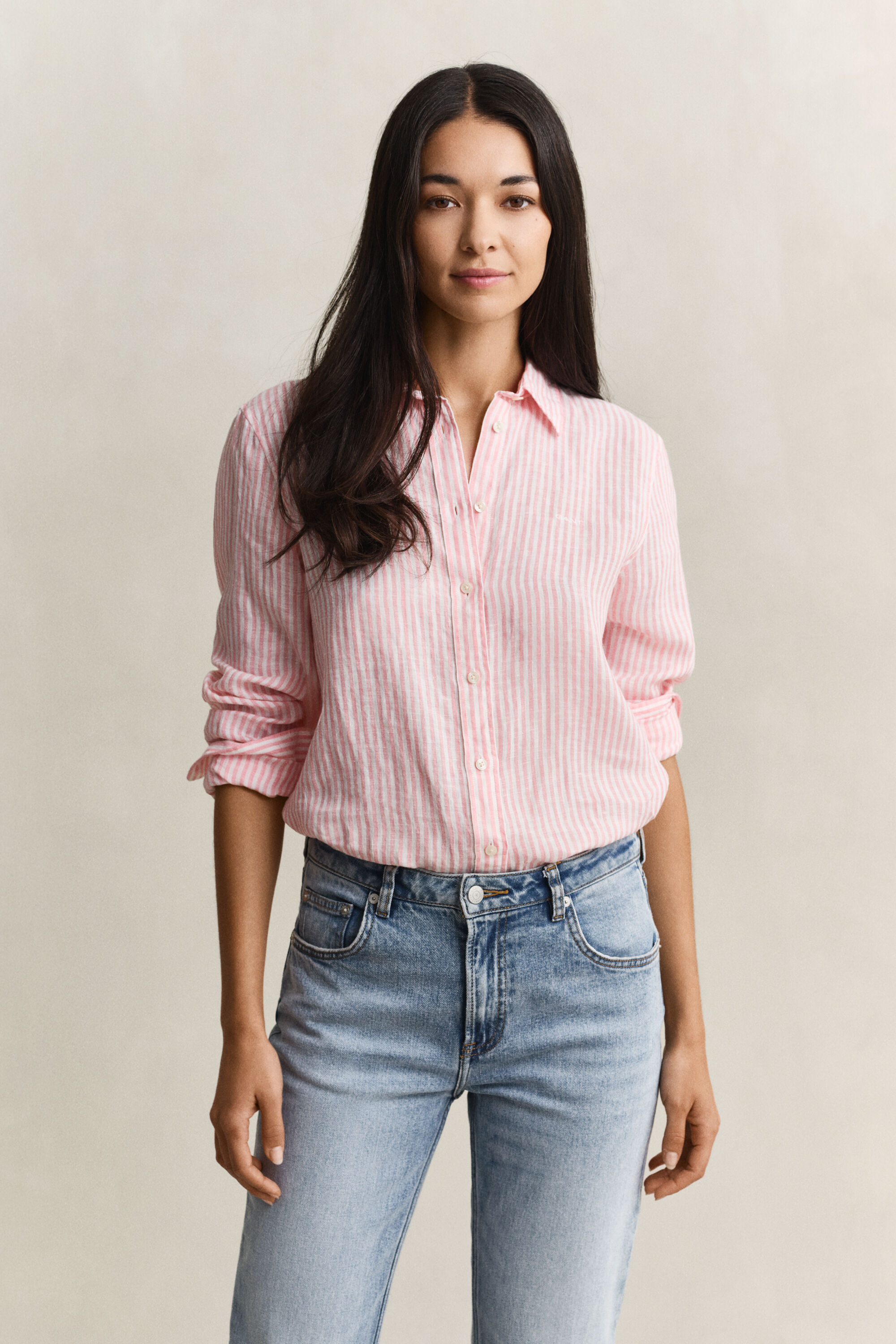 Camicia di lino a righe regular fit