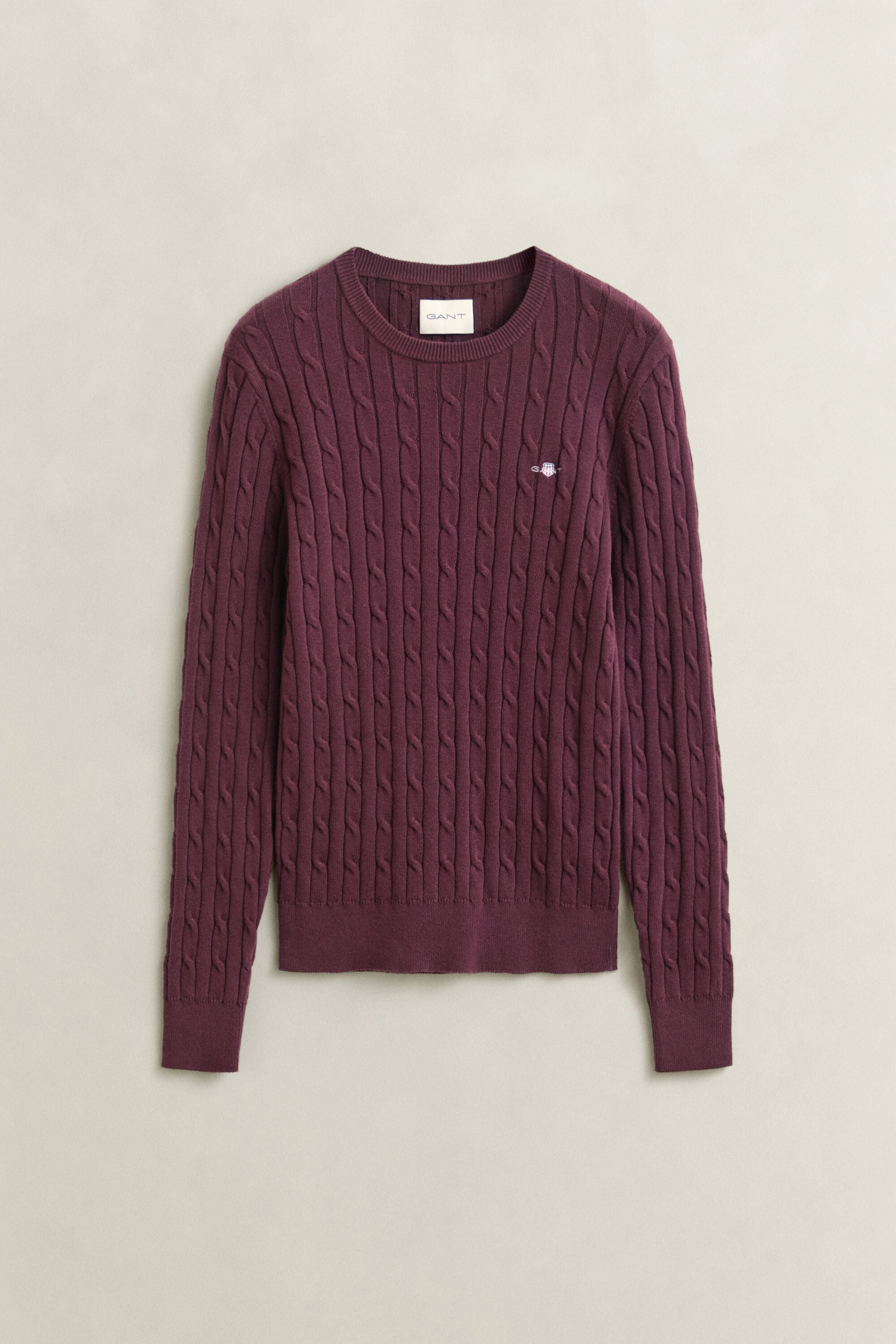 Maglia girocollo in cotone elasticizzato a trecce