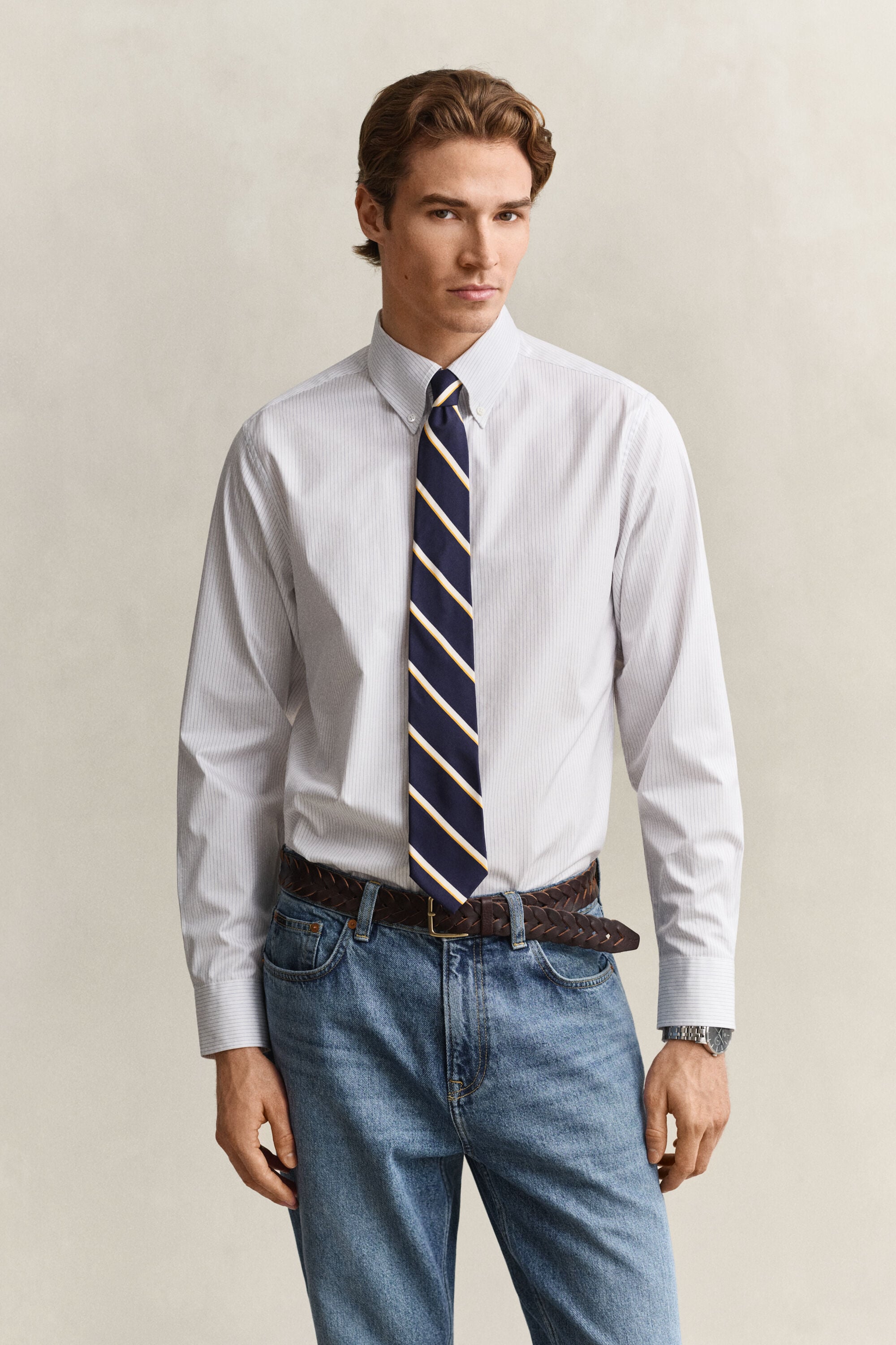 Gestreiftes Anzughemd aus Twill