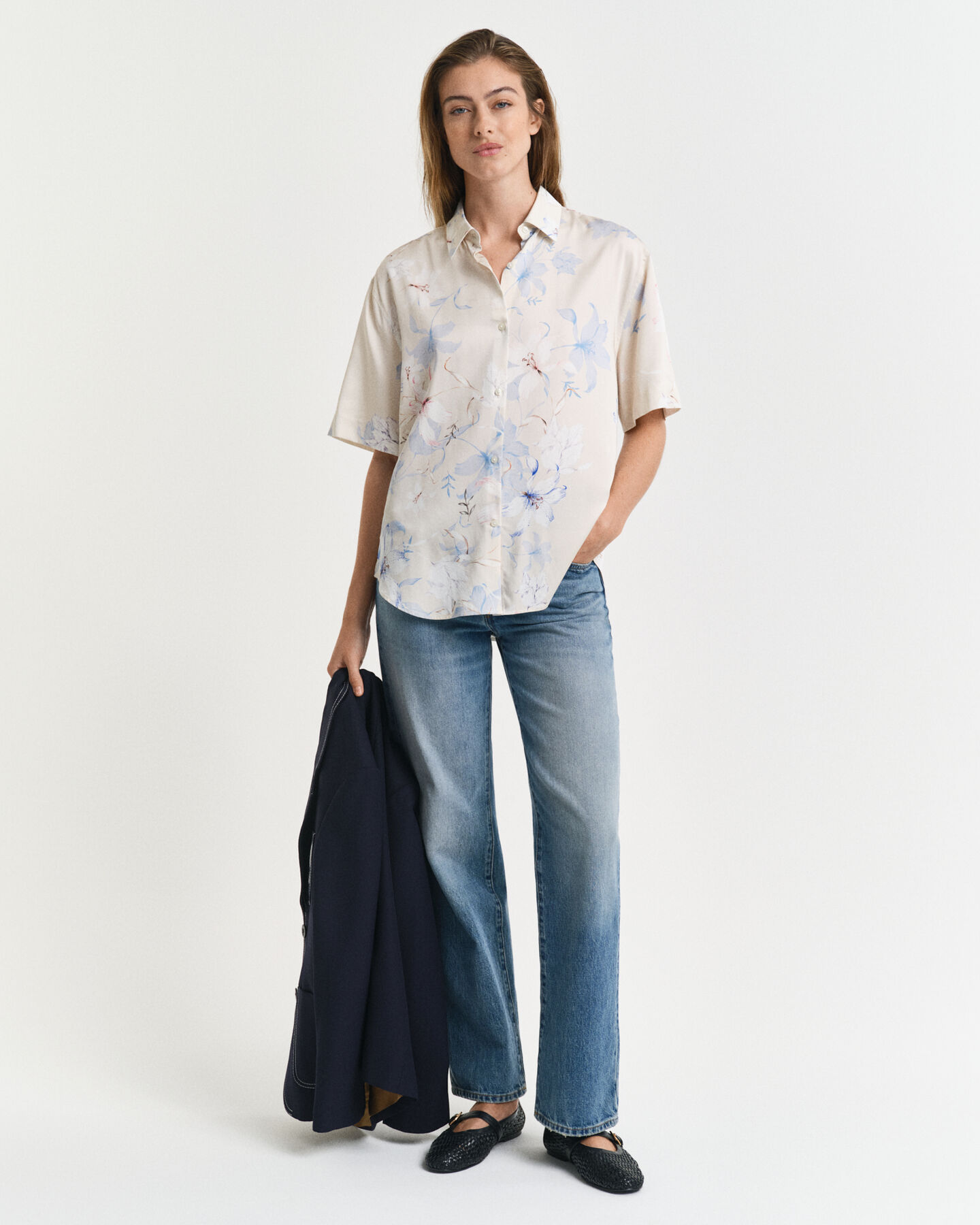 Regular Fit Kurzarmbluse mit Blumen-Print