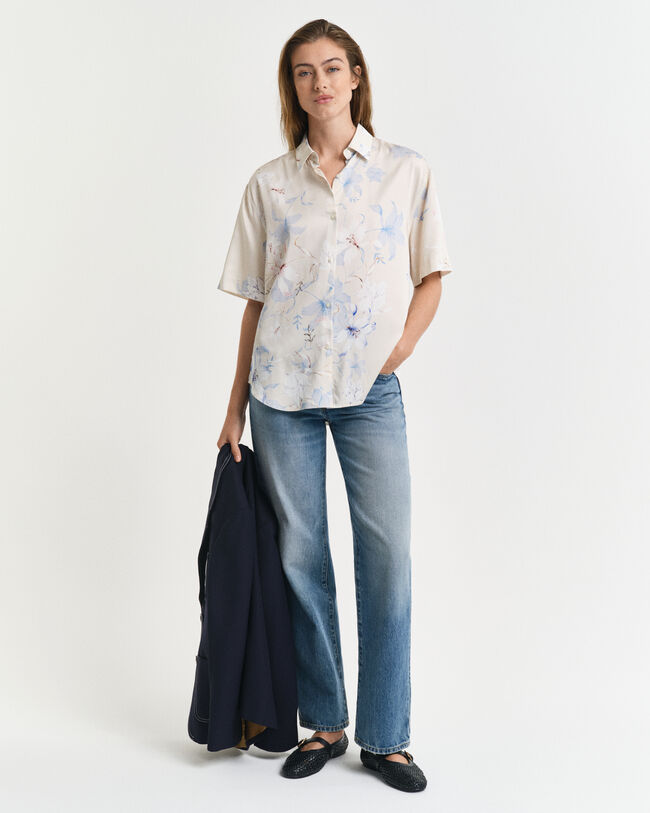 Regular Fit Kurzarmbluse mit Blumen-Print