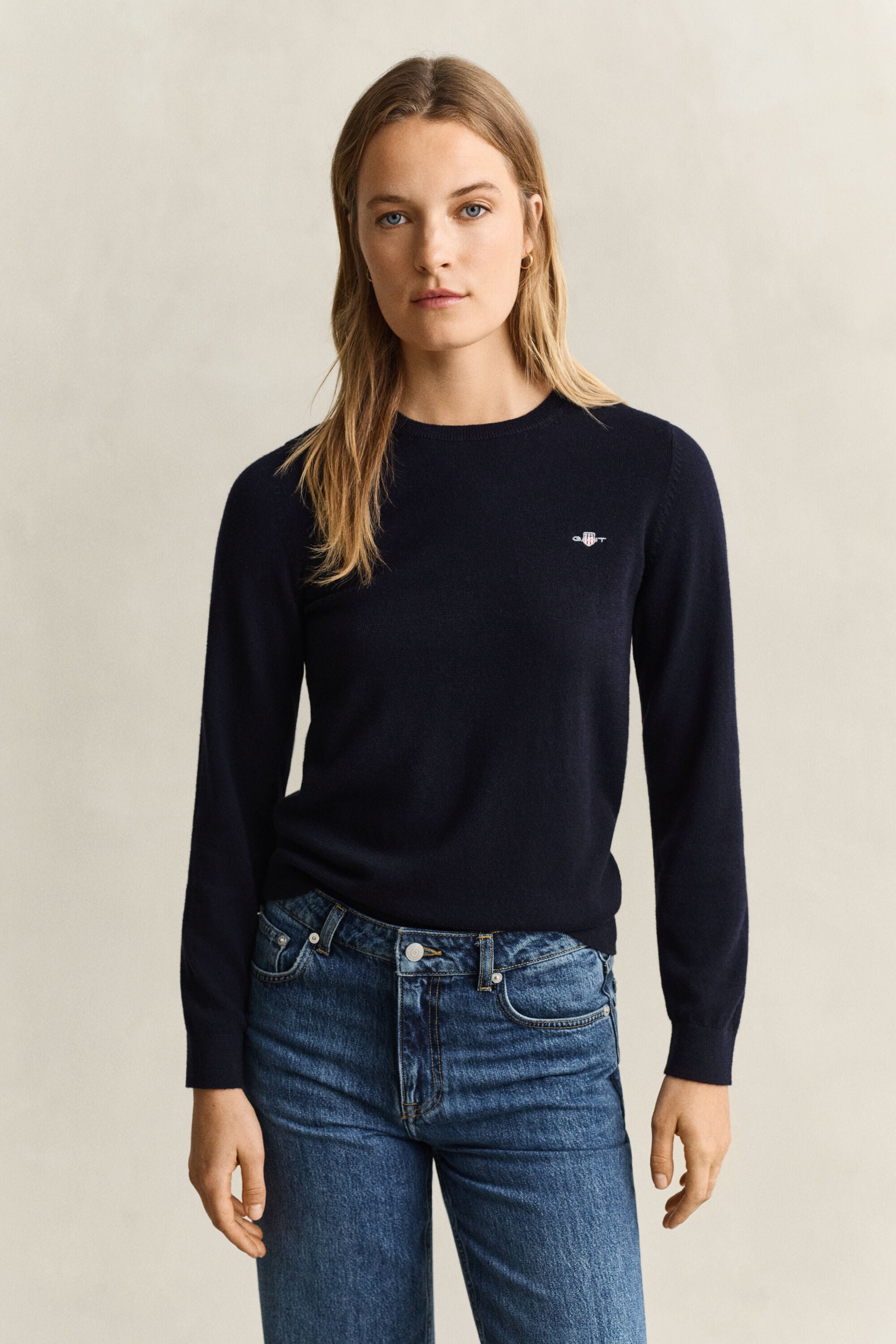 Maglia girocollo in lana e cotone