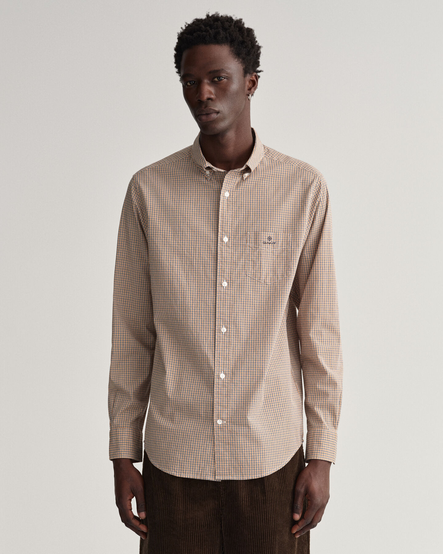 Regular Fit Popeline Hemd mit kleinem Vichy-Karo
