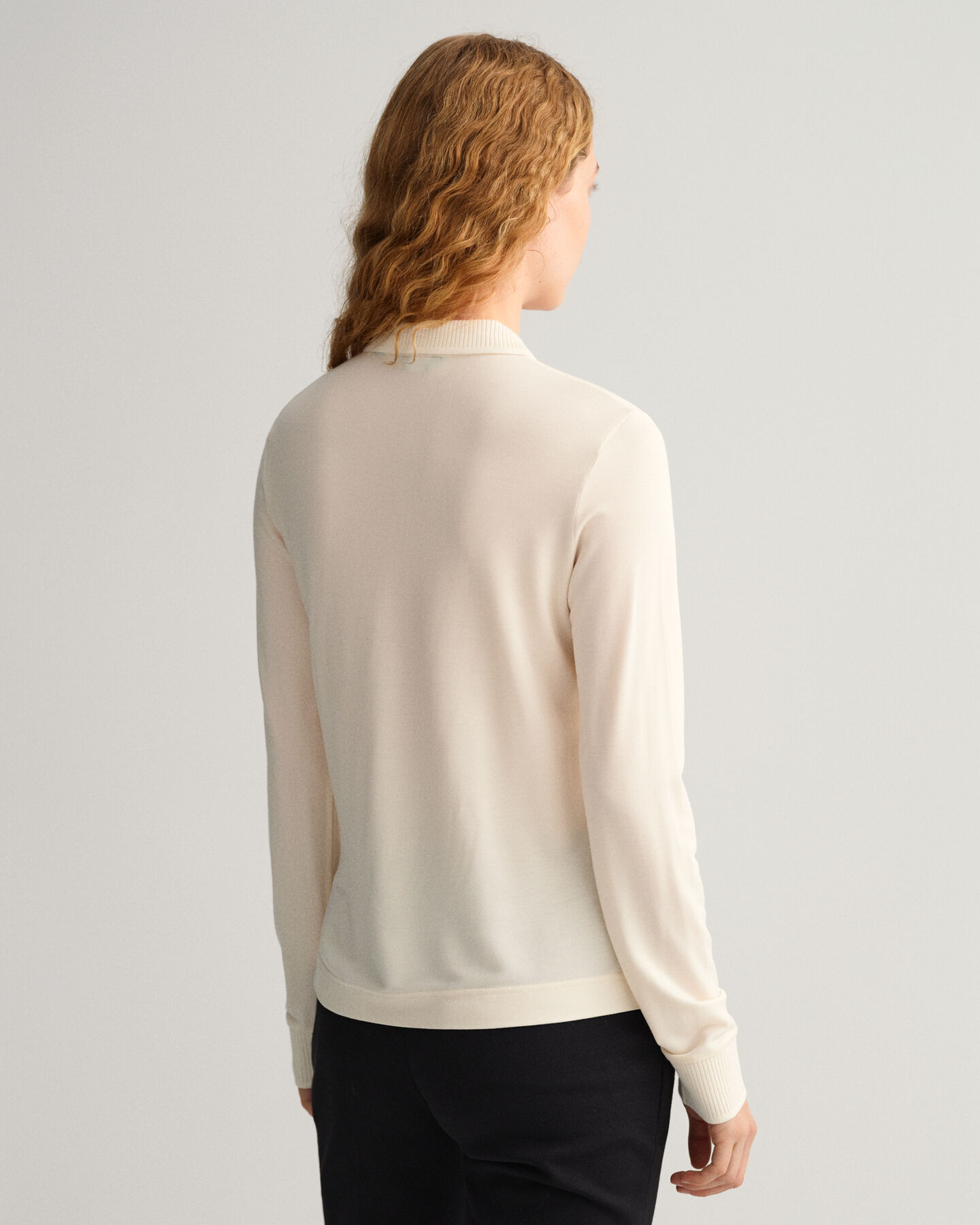 Detail Collar Piqu&eacute; Langarm-Poloshirt