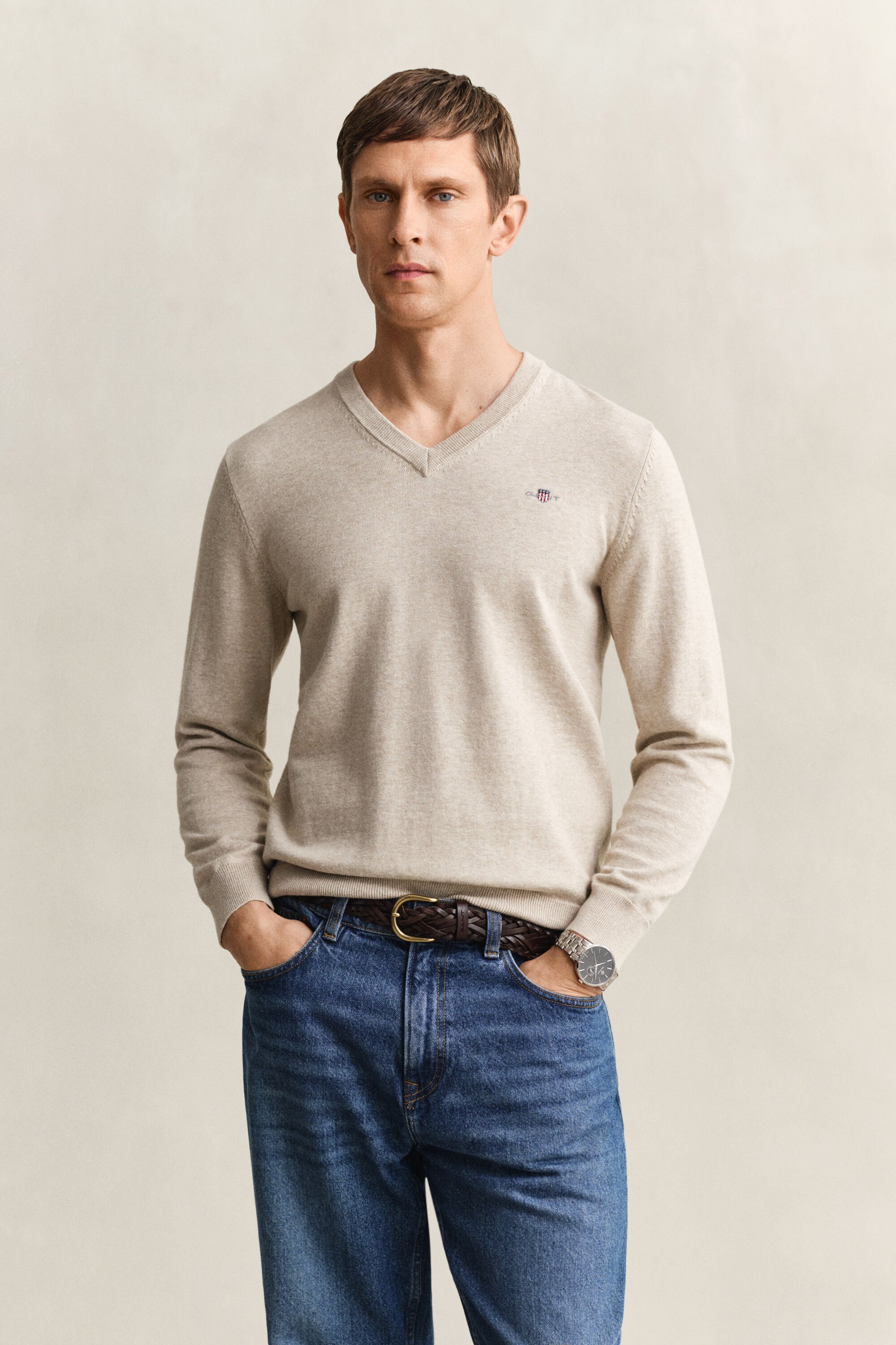 Klassischer V-Neck Pullover aus Baumwolle