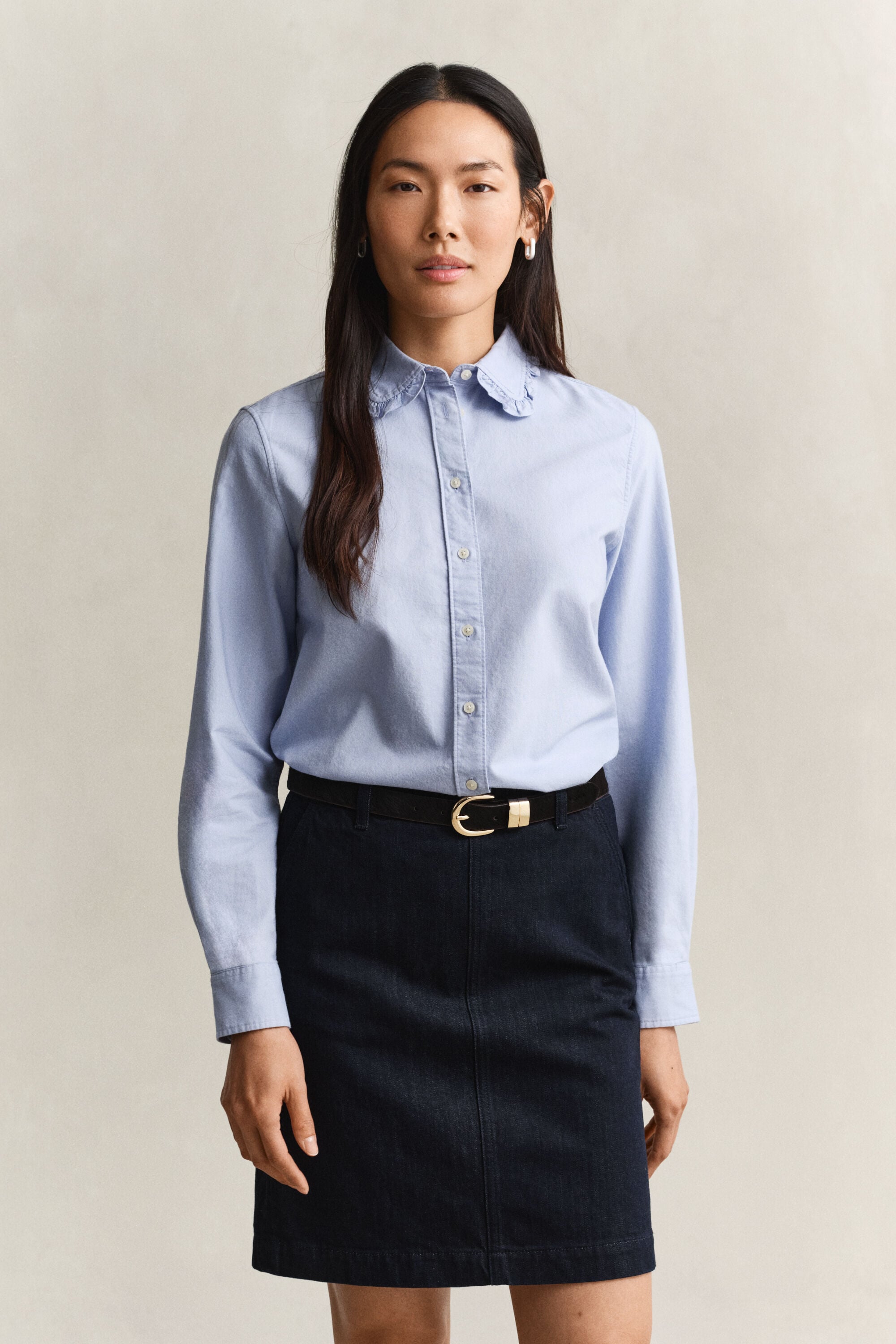 Classic Oxford-Bluse mit Rüschen