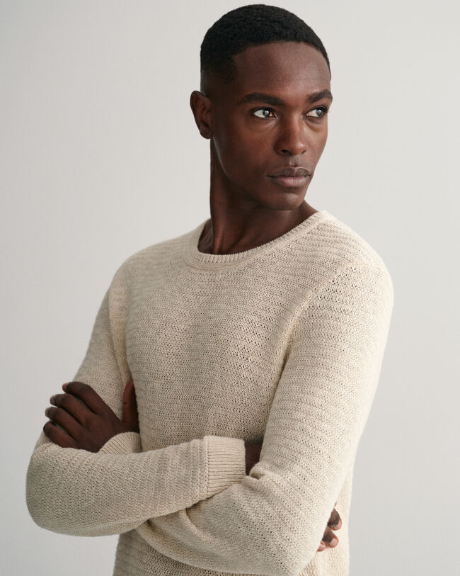 Textured Baumwoll Leinen Rundhalspullover