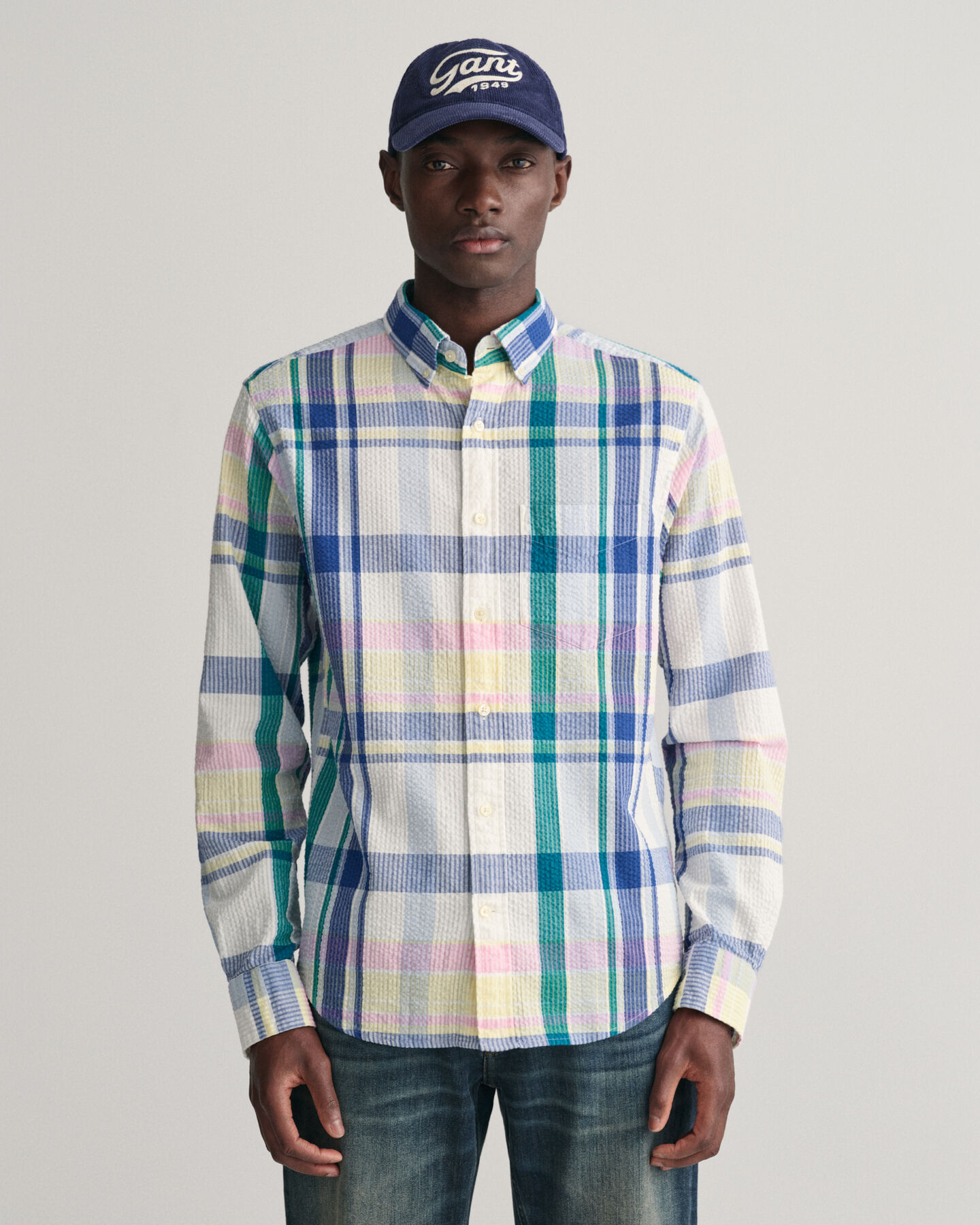 Regular Fit Seersucker Madras Hemd