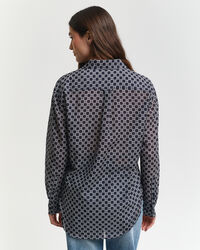 Relaxed Fit Geometric Baumwoll Seiden Bluse