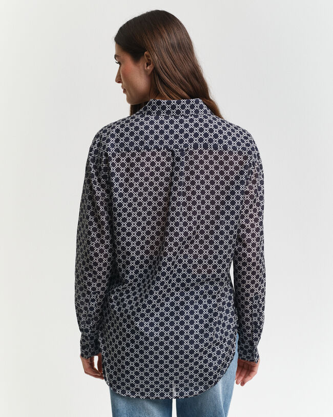 Relaxed Fit Geometric Baumwoll Seiden Bluse