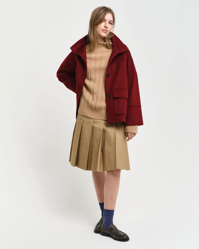 Breit gerippter Wollpullover mit Stehkragen